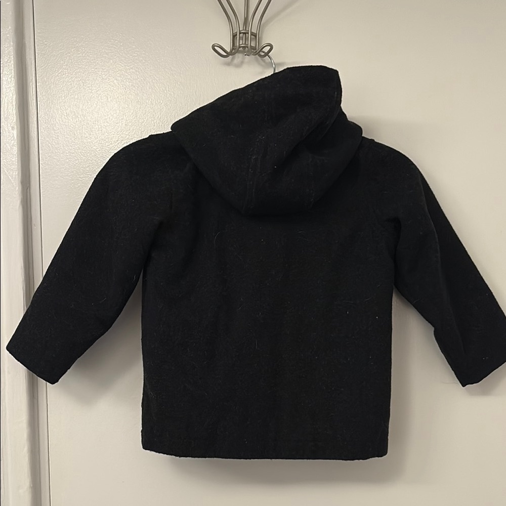 Black Pea Coat with Lined Hood and Toggle Closures - Picture 5 of 6